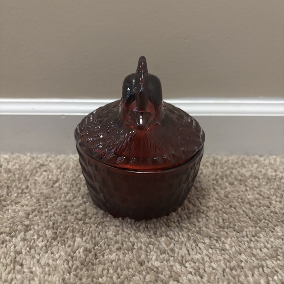 Cracker Barrel Ruby Red Hen On Nest Lidded Bowl Candy Dish 7” Country Cottage - Picture 4 of 6